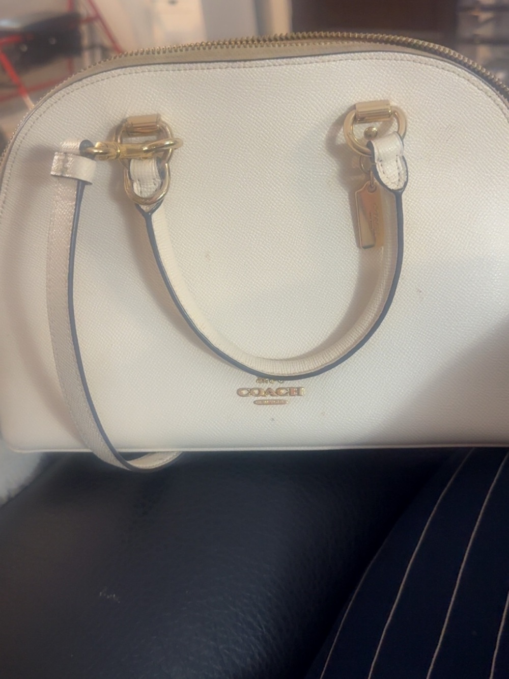 Coach White Pebbled Leather Dome Satchel with Gold Hardware